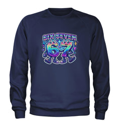 Six Seven 67 Retro Pixel Buddies Adult Crewneck Sweatshirt Navy Blue
