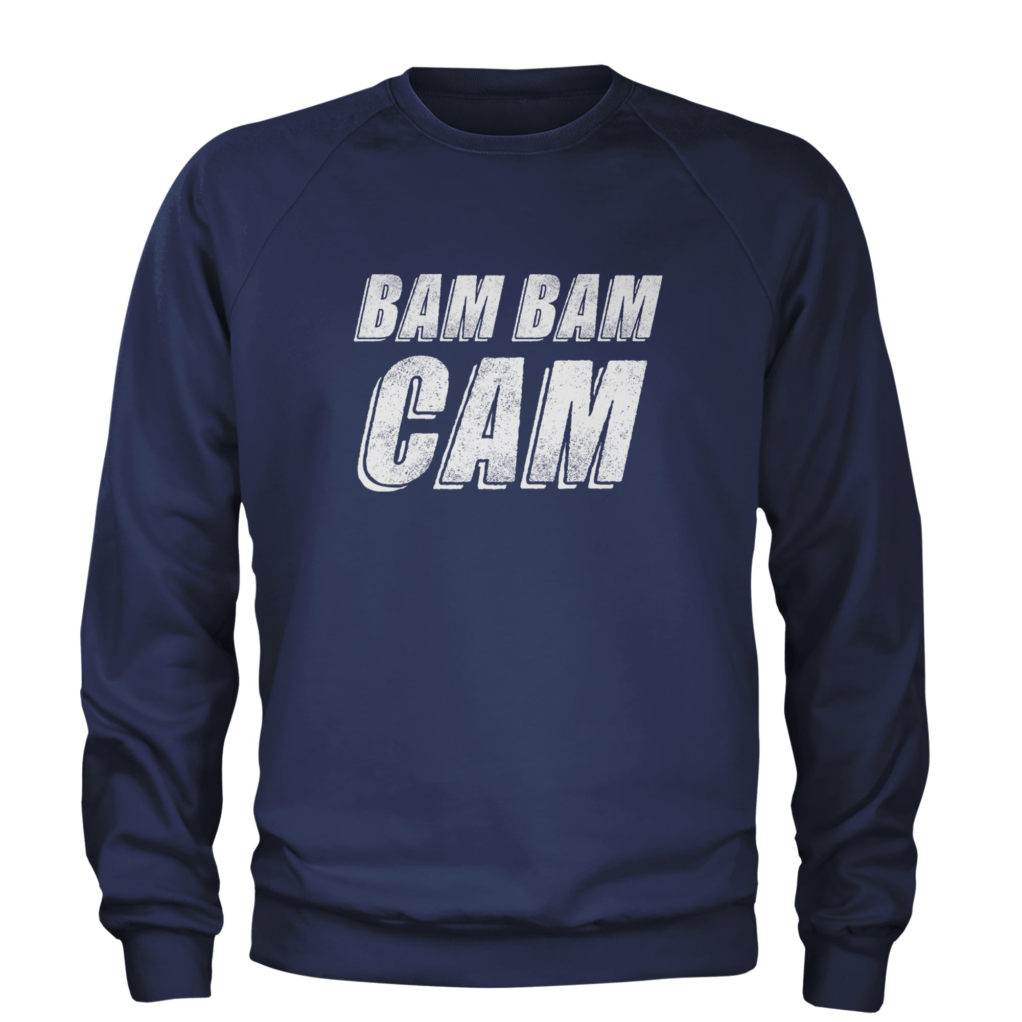 Bam Bam Cam Adult Crewneck Sweatshirt Navy Blue