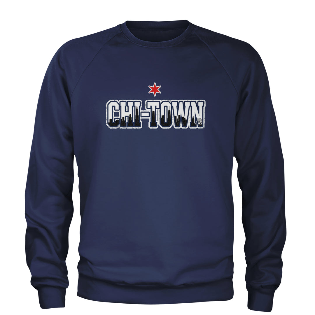 Chicago Chi-Town City Pride Adult Crewneck Sweatshirt Navy Blue