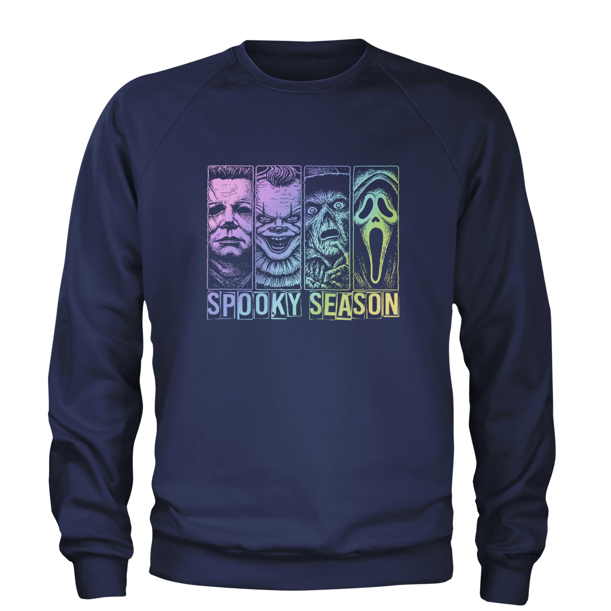 Spooky Season Horror Icons Halloween Adult Crewneck Sweatshirt Navy Blue