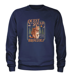Quest Squad Broccoli Cat Fantasy Reader  Adult Crewneck Sweatshirt Navy Blue