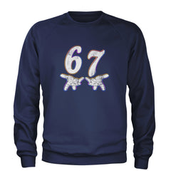 67 Hands Meme Viral Drill Adult Crewneck Sweatshirt Navy Blue