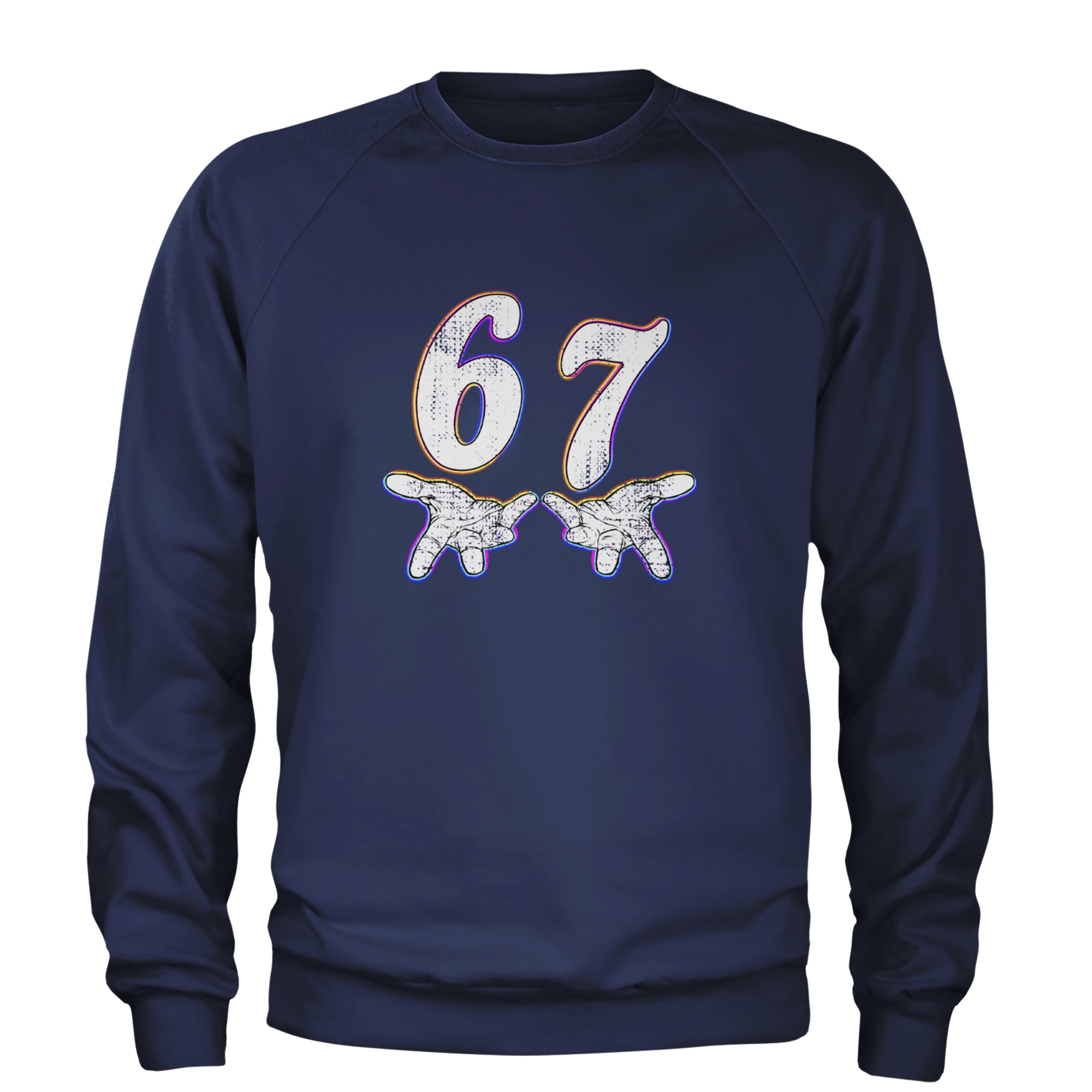 67 Hands Meme Viral Drill Adult Crewneck Sweatshirt Navy Blue