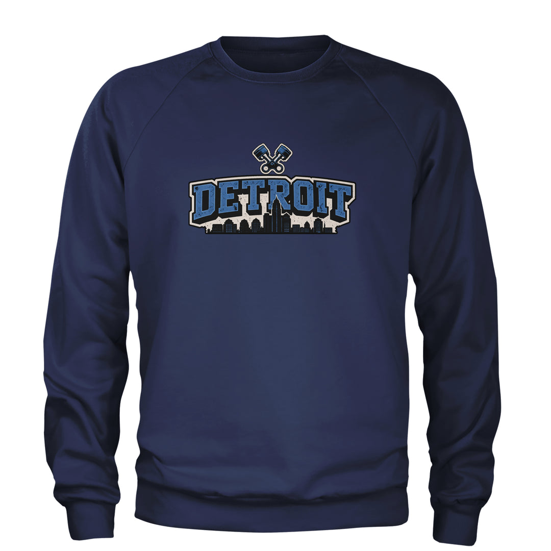 Detroit Motor City Retro Piston Adult Crewneck Sweatshirt Navy Blue