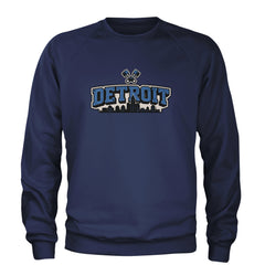 Detroit Motor City Retro Piston Adult Crewneck Sweatshirt Navy Blue