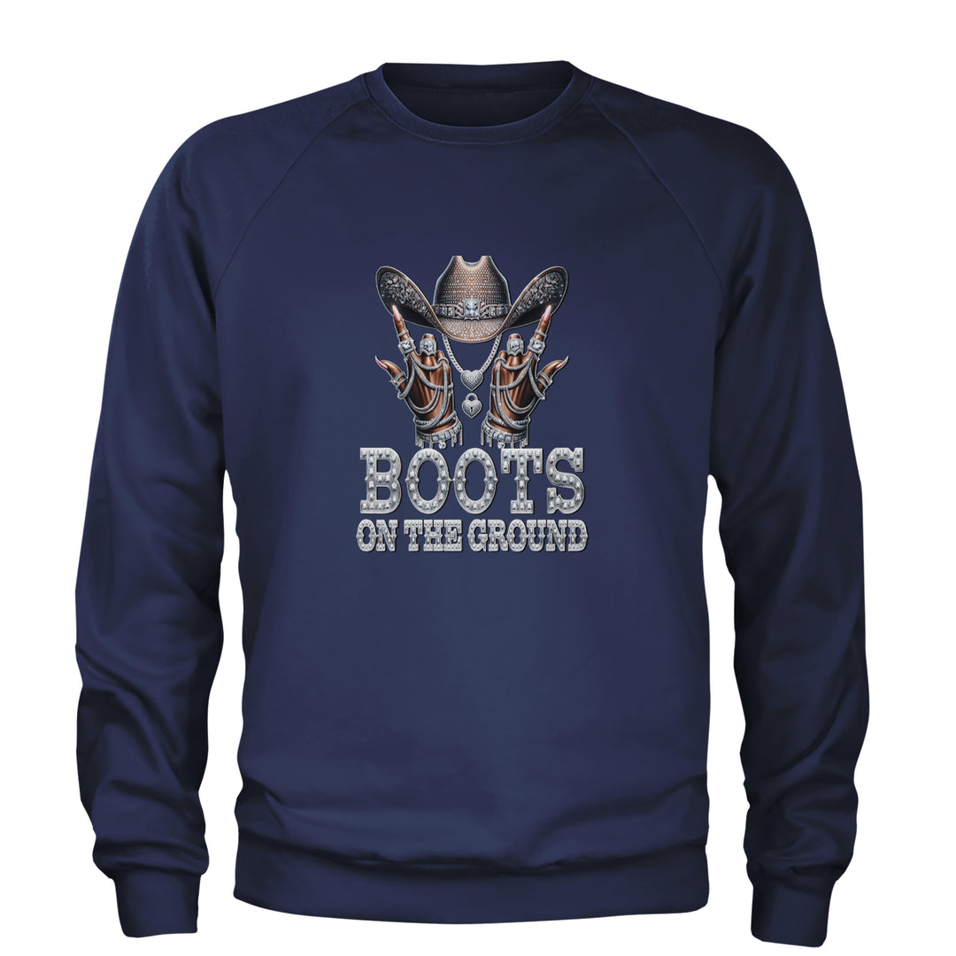 Boots On The Ground Bling Adult Crewneck Sweatshirt Navy Blue