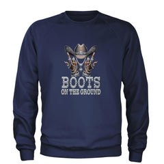 Boots On The Ground Bling Adult Crewneck Sweatshirt Navy Blue