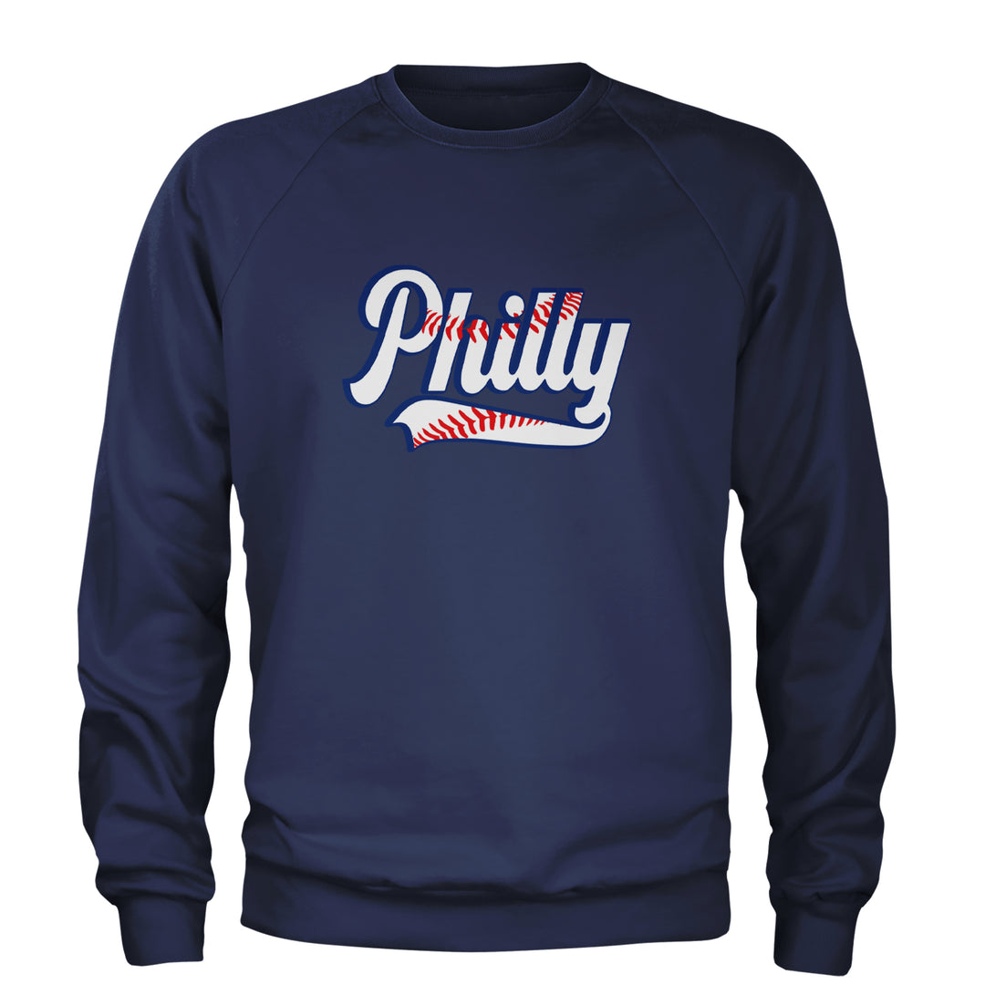 Philly Baseball Stitching Adult Crewneck Sweatshirt Navy Blue