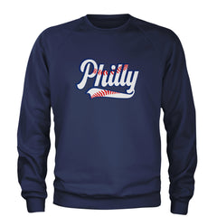 Philly Baseball Stitching Adult Crewneck Sweatshirt Navy Blue