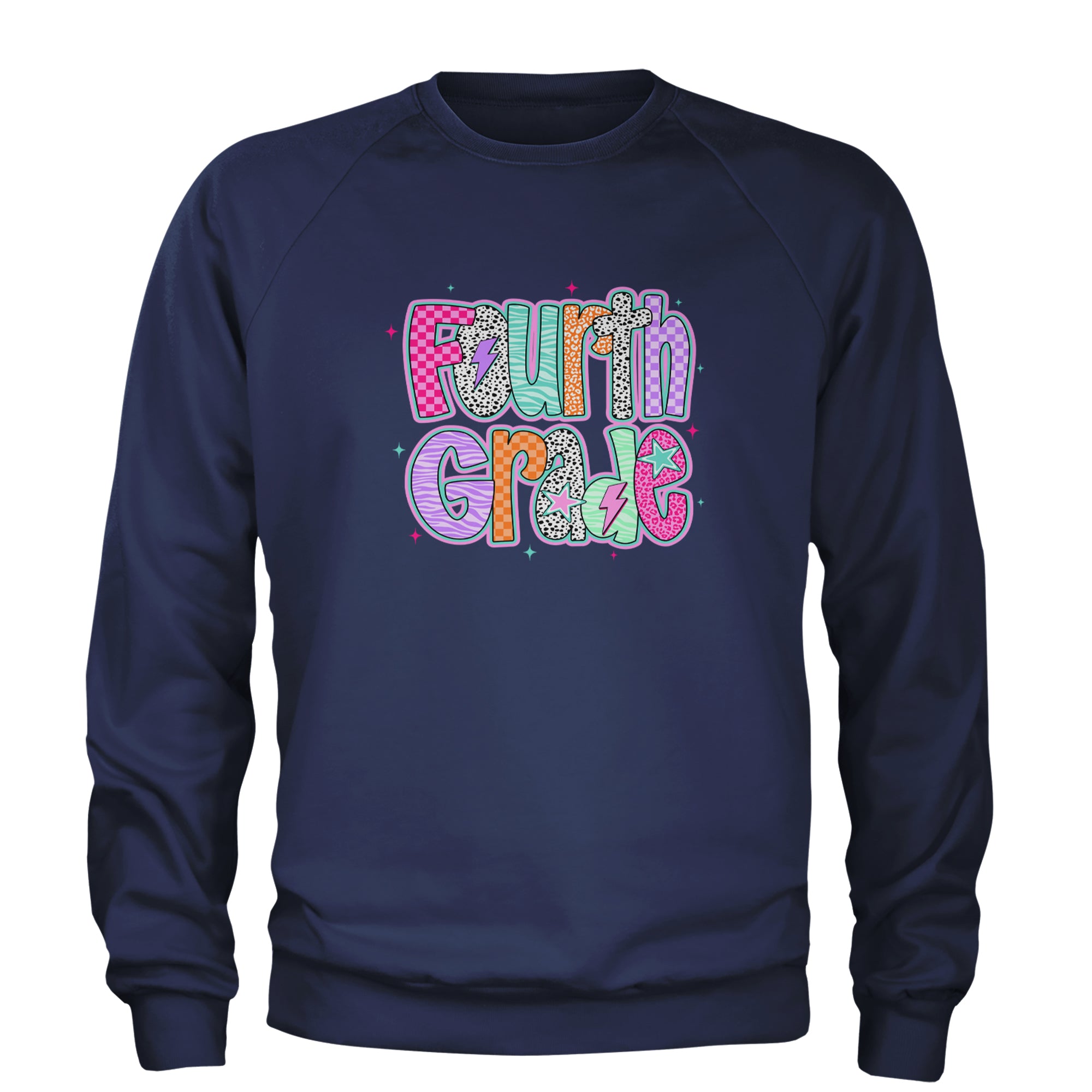 Fourth Grade Fierce Colorful Back to School Adult Crewneck Sweatshirt Navy Blue