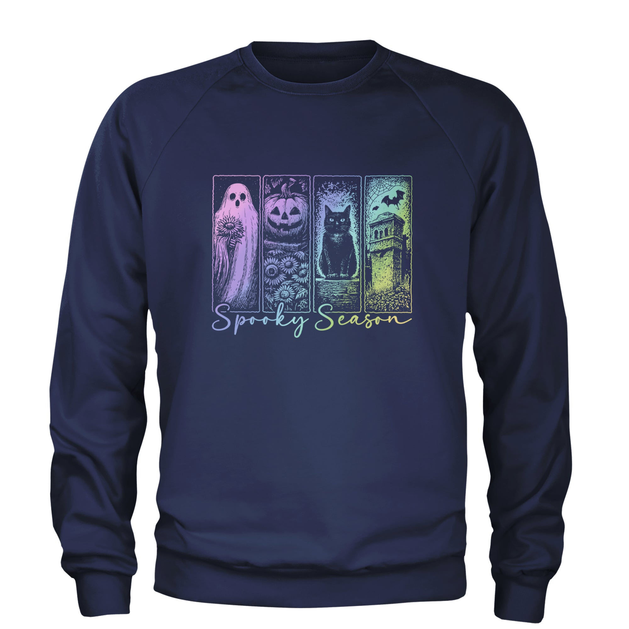 Spooky Season Cute Pastel Halloween Design Adult Crewneck Sweatshirt Navy Blue