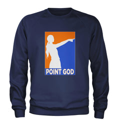 Point God Cunningham Basketball Pointing Meme  Adult Crewneck Sweatshirt Navy Blue