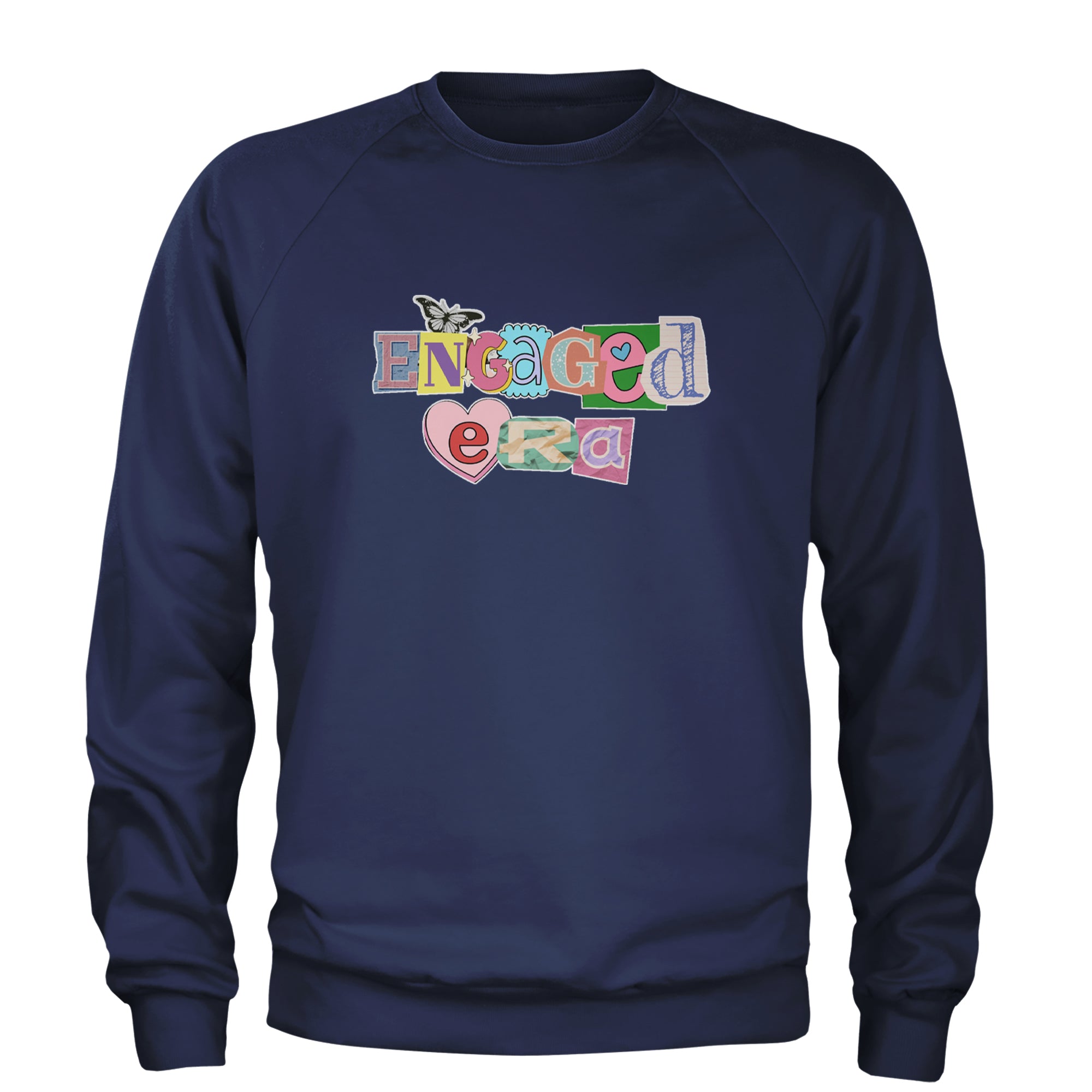 Engaged Era Aesthetic Retro Collage Design Adult Crewneck Sweatshirt Navy Blue