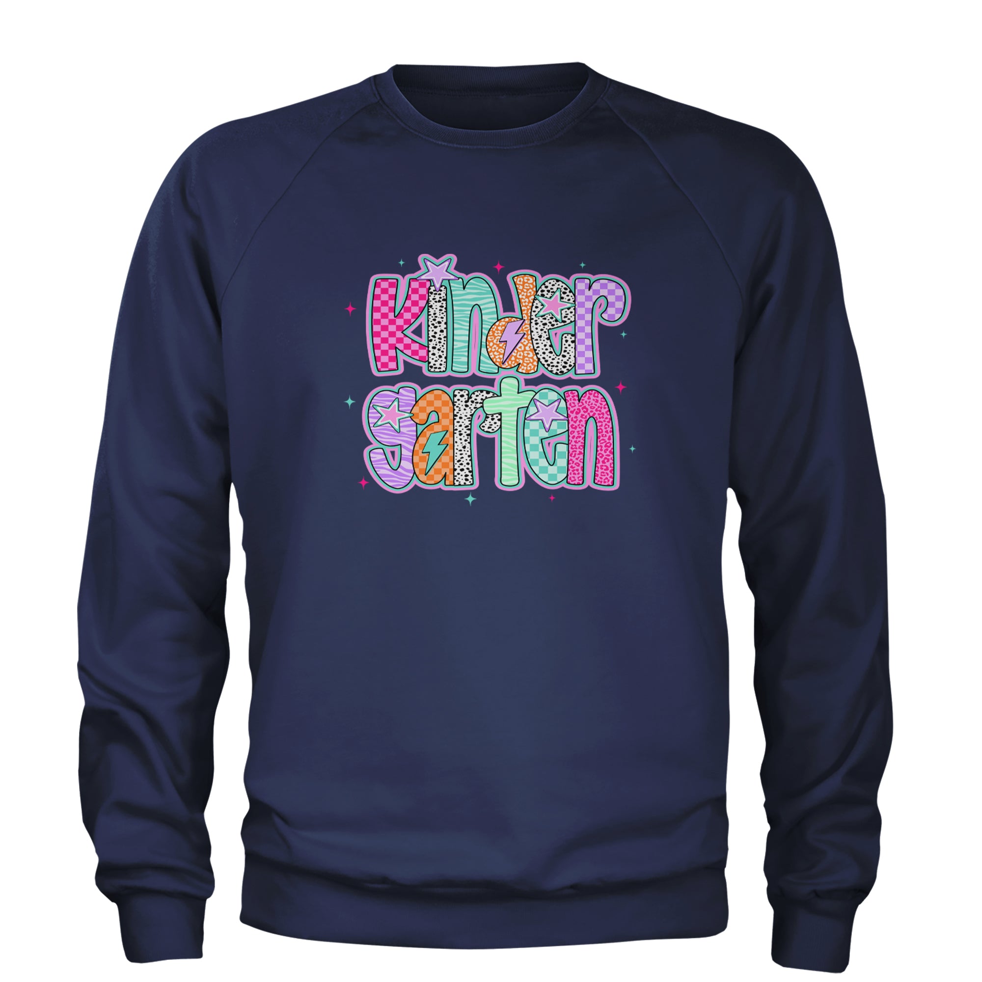 Kindergarten Cutie Colorful Back to School Adult Crewneck Sweatshirt Navy Blue