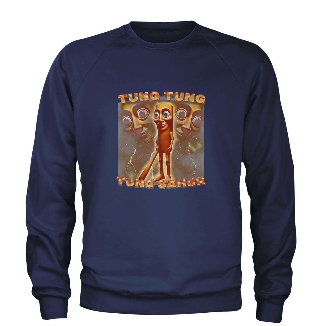 Tung Tung Tung Sahur Enforcer Adult Crewneck Sweatshirt Navy Blue