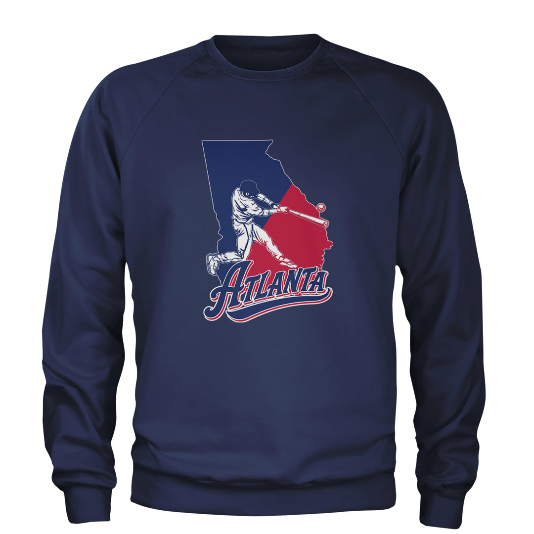 Atlanta Georgia Batter Up Adult Crewneck Sweatshirt Navy Blue
