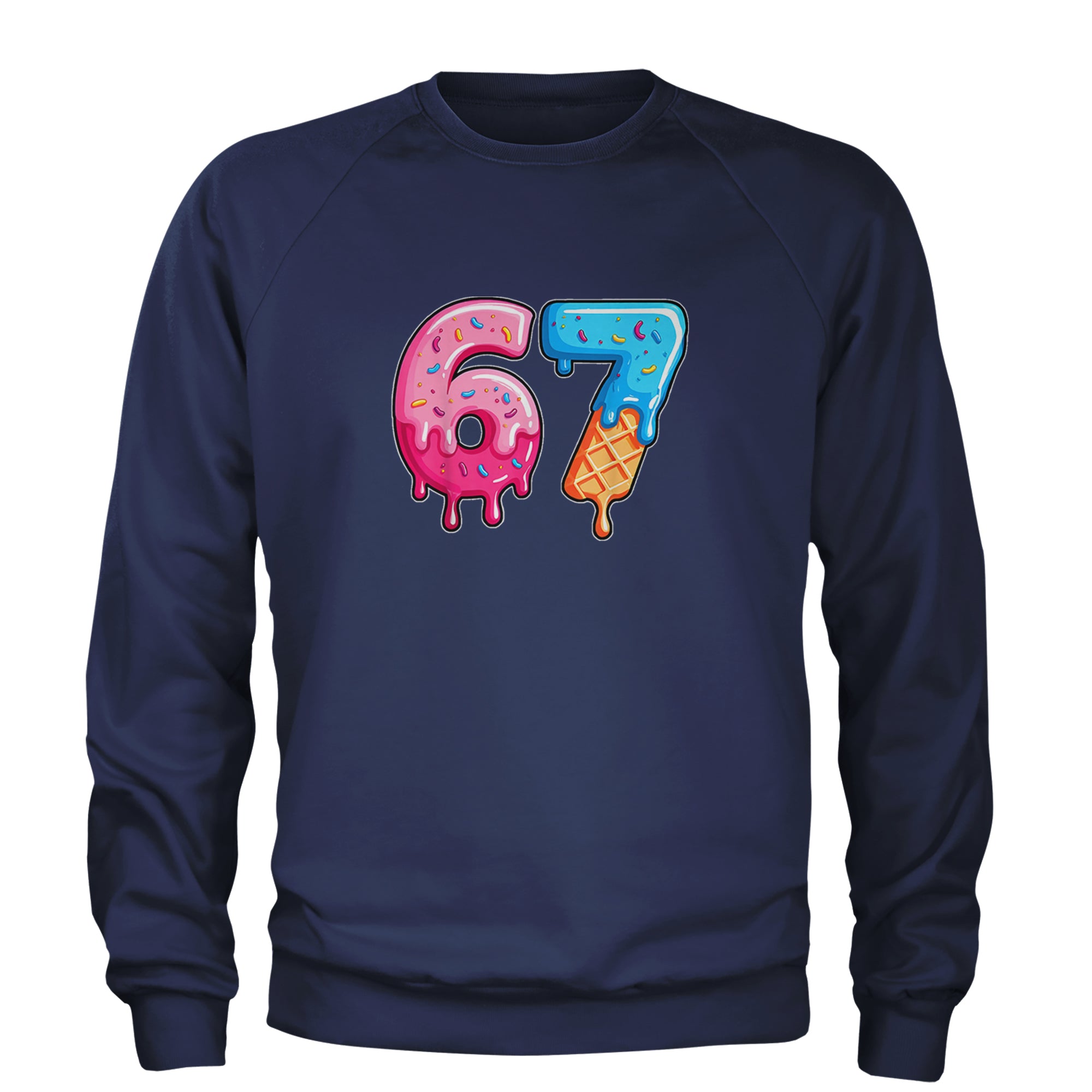 67 Dripping Ice Cream Donut Melt Adult Crewneck Sweatshirt Navy Blue