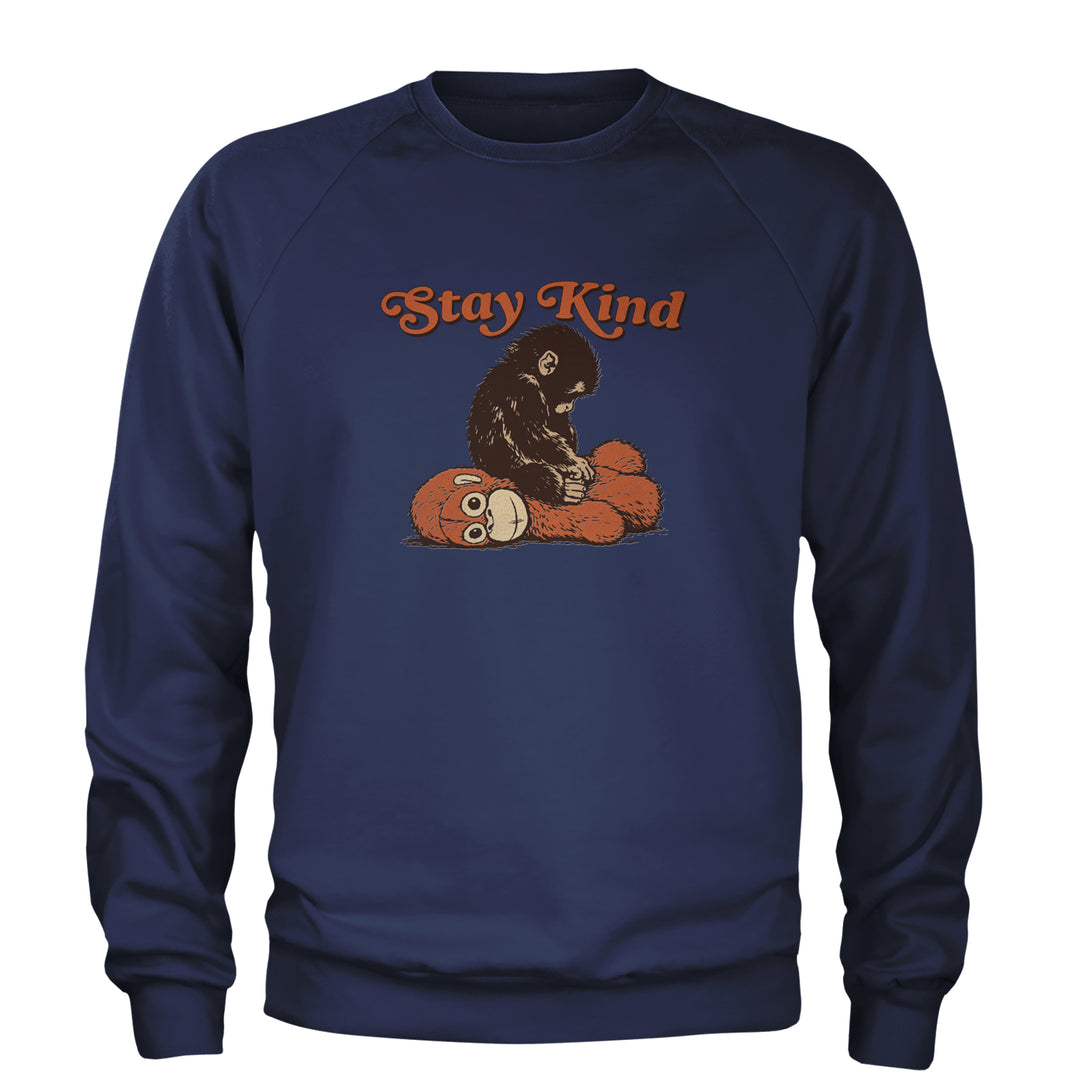 Punch Stay Kind Macaque Adult Crewneck Sweatshirt Navy Blue