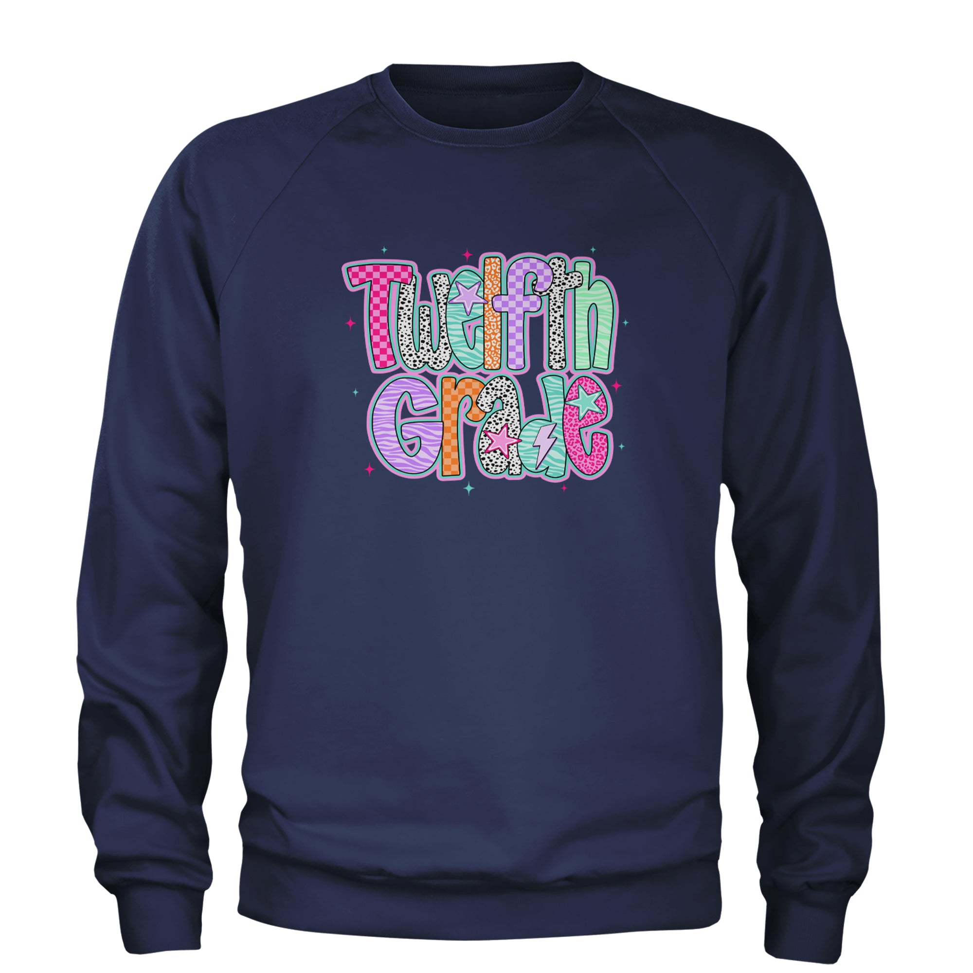 Senior Year Colorful Back to School Adult Crewneck Sweatshirt Navy Blue