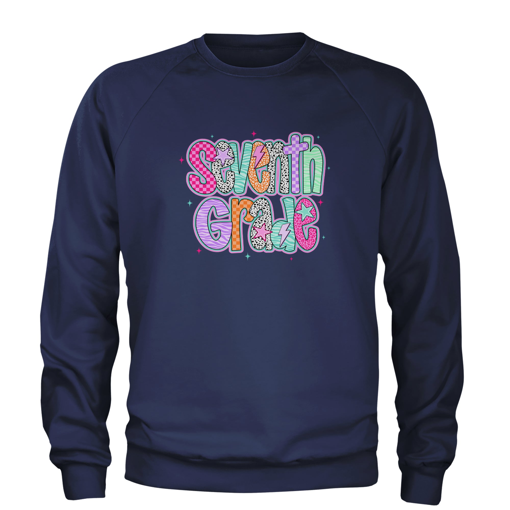 Seventh Grade Swagger Colorful Back to School Adult Crewneck Sweatshirt Navy Blue