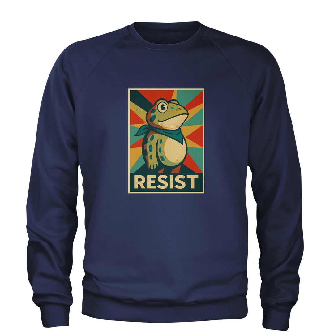 Resist Portland Protest Frog Adult Crewneck Sweatshirt Navy Blue