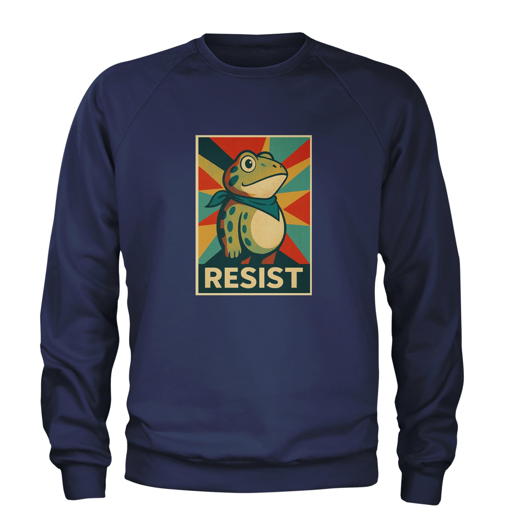Resist Portland Protest Frog Adult Crewneck Sweatshirt Navy Blue