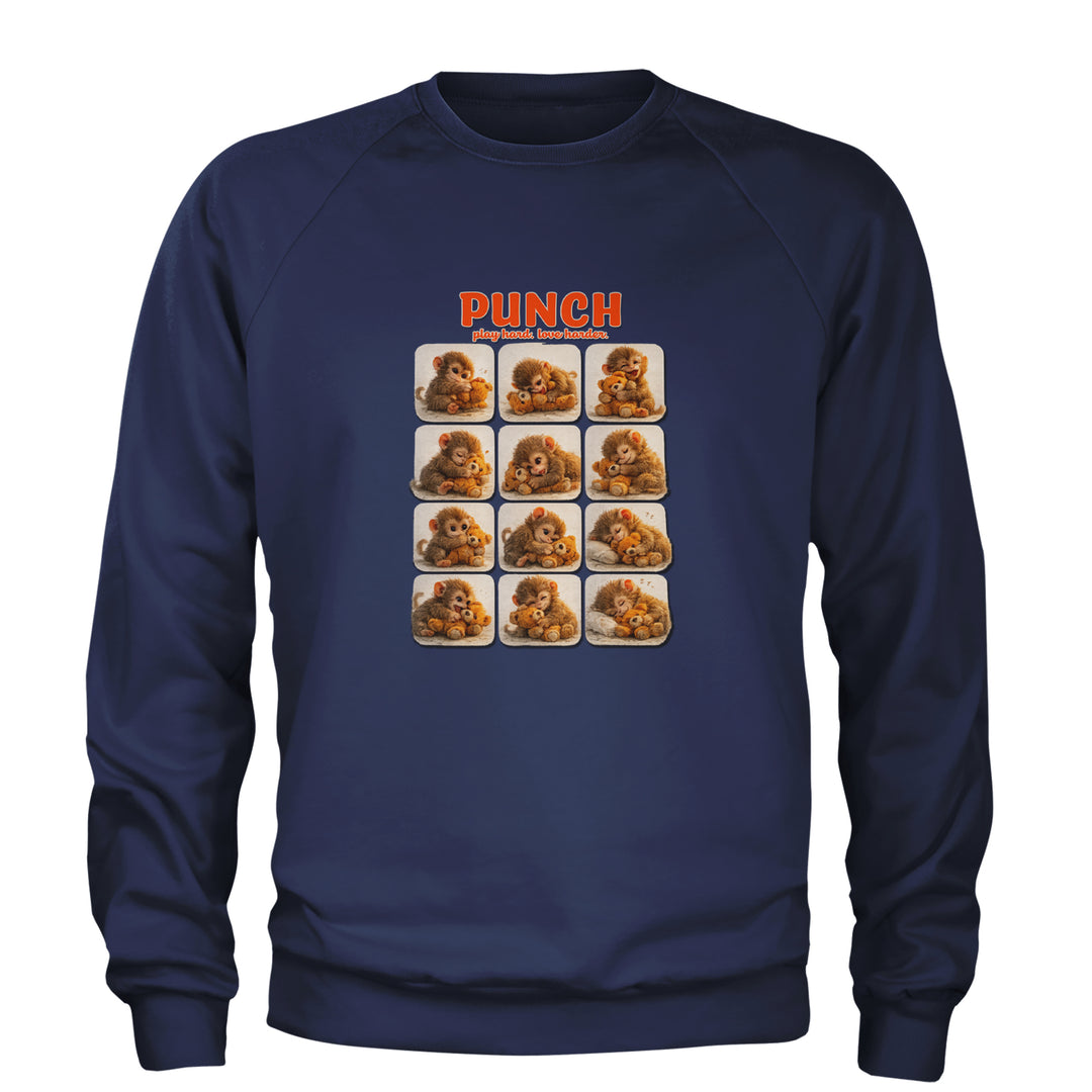 Punch Play Hard Love Harder Adult Crewneck Sweatshirt Navy Blue