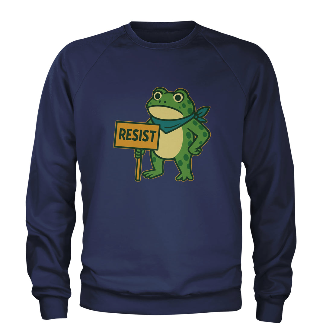 Sign Resist Meme Frog Protest Adult Crewneck Sweatshirt Navy Blue