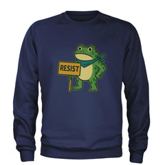 Sign Resist Meme Frog Protest Adult Crewneck Sweatshirt Navy Blue