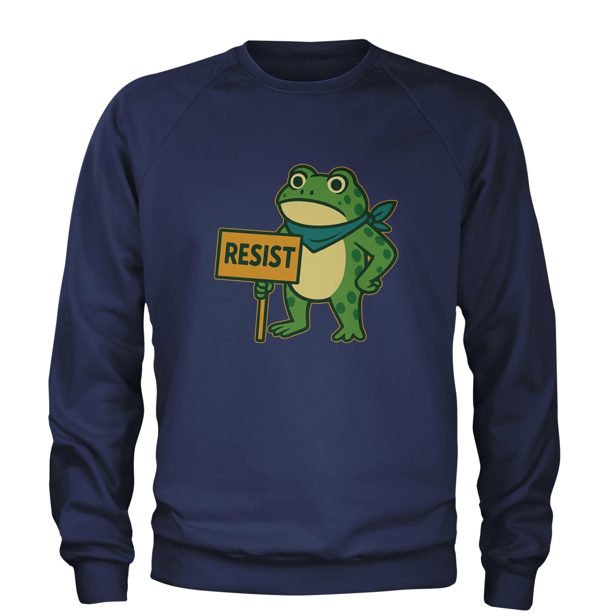 Sign Resist Meme Frog Protest Adult Crewneck Sweatshirt Navy Blue