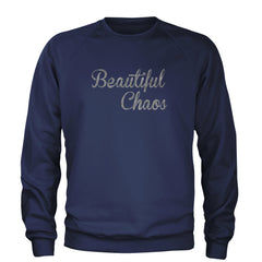 Beautiful Chaos Glitter Music Festival Adult Crewneck Sweatshirt Navy Blue
