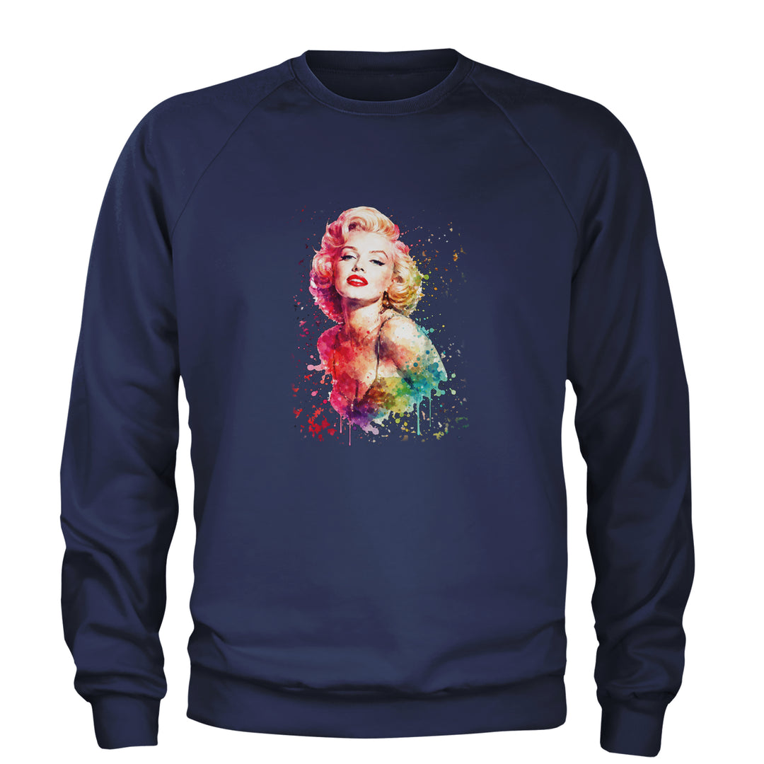 Mrs. Monroe Watercolors Bombshell Adult Crewneck Sweatshirt Navy Blue