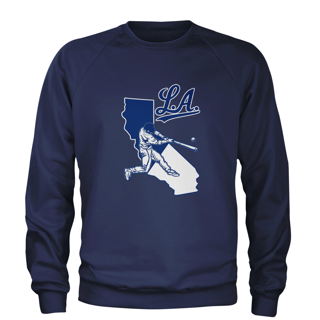 Los Angeles Baseball Batter Up Adult Crewneck Sweatshirt Navy Blue