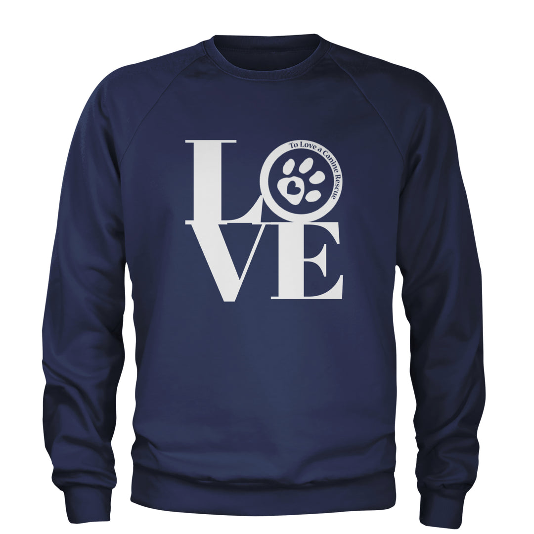 TLC LOVE Dog Rescue Adult Crewneck Sweatshirt Navy Blue