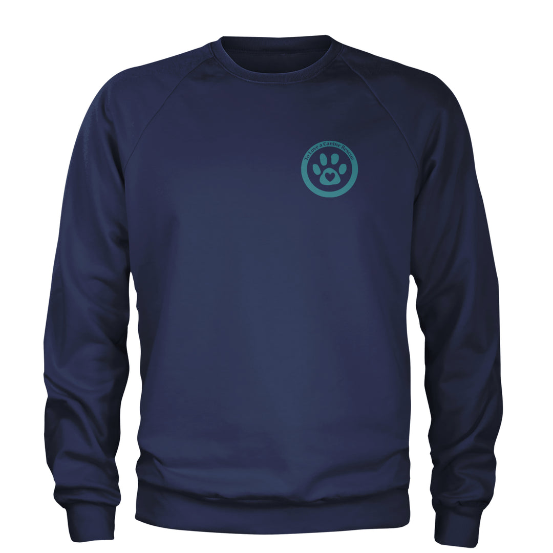 TLC To Love a Canine Dog Rescue Teal Adult Crewneck Sweatshirt Navy Blue