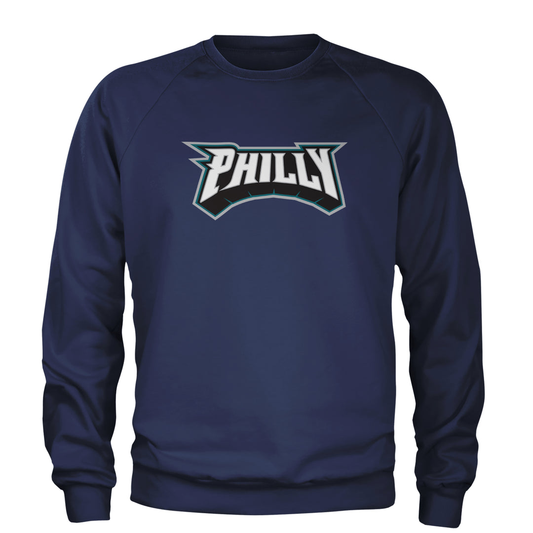 Philly Bold Block Throwback Adult Crewneck Sweatshirt Navy Blue