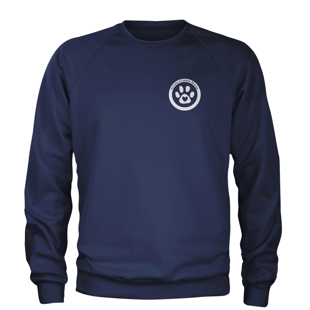 TLC To Love a Canine Dog Rescue White Adult Crewneck Sweatshirt Navy Blue