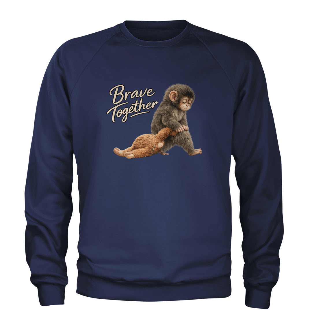 Punch Brave Together Stuffed Animal Adult Crewneck Sweatshirt Navy Blue