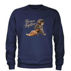 Punch Brave Together Stuffed Animal Adult Crewneck Sweatshirt Navy Blue