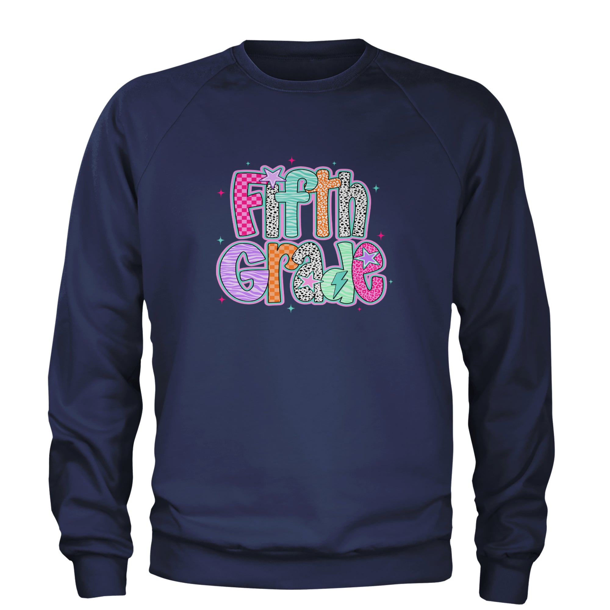 Fifth Grade Fly Colorful Back to School Adult Crewneck Sweatshirt Navy Blue