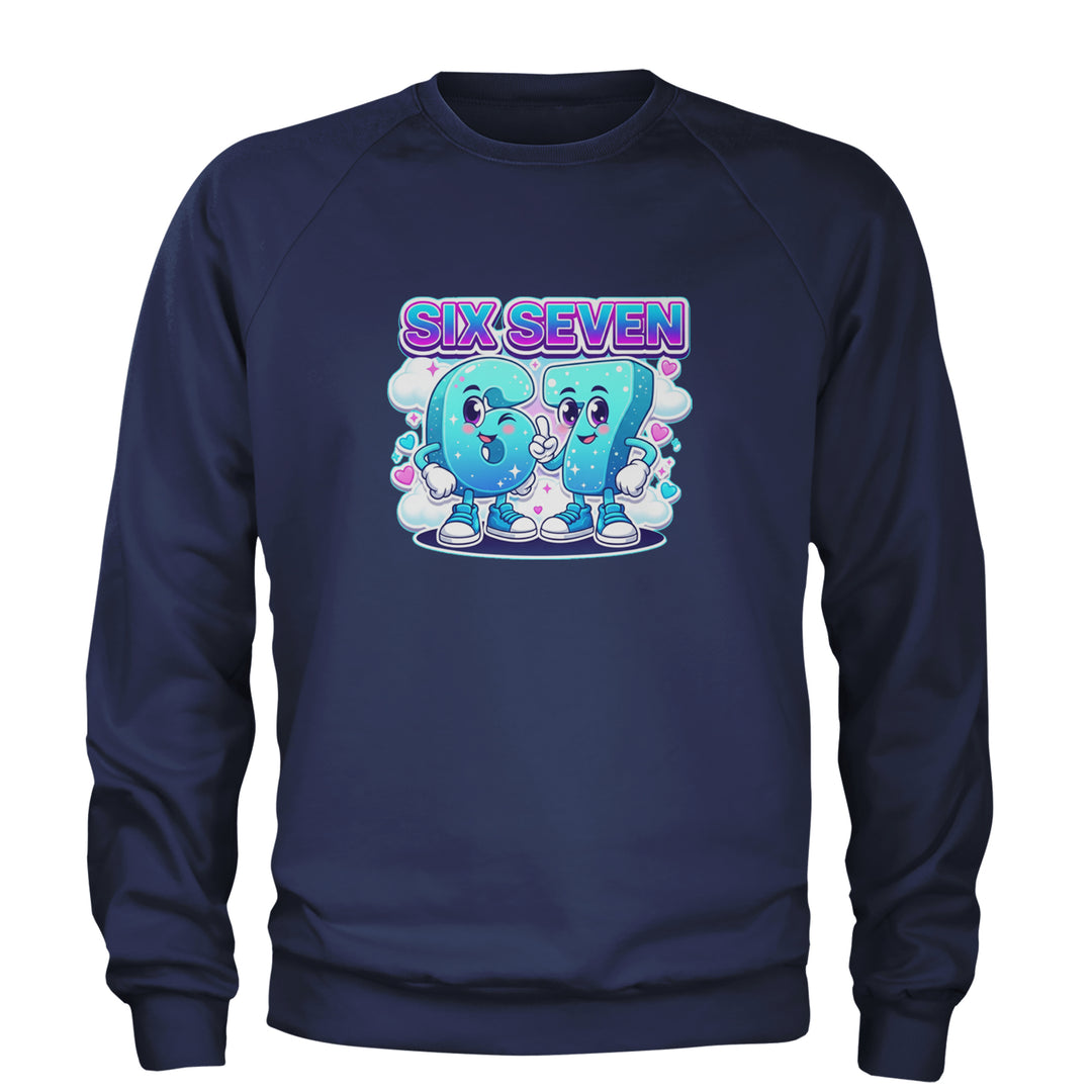 67 Six Seven Meme Kawaii Cloud Adult Crewneck Sweatshirt Navy Blue