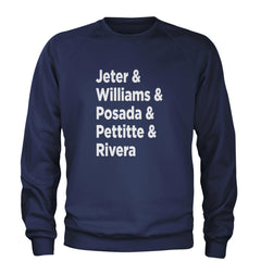 Jeter & Williams & Posada & Pettitte & Rivera Adult Crewneck Sweatshirt Navy Blue