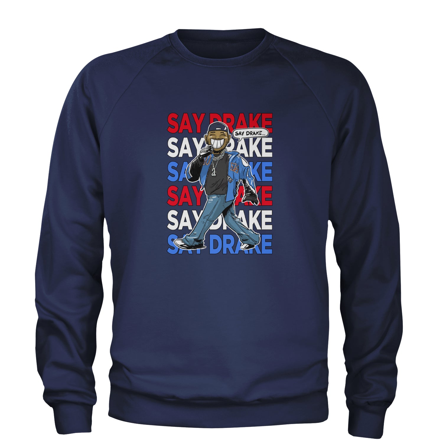 Say Drake Smiling Meme Mustard Adult Crewneck Sweatshirt Navy Blue