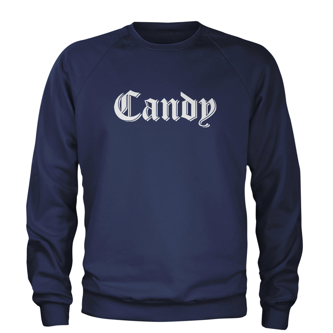 Candy Gothic Lettering Adult Crewneck Sweatshirt Navy Blue