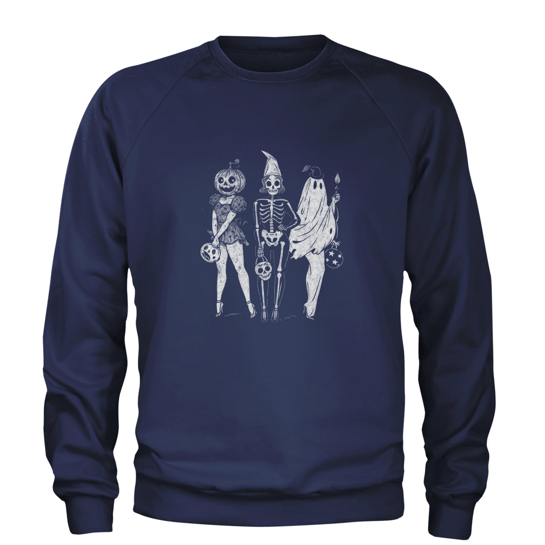 Vintage Spooky Squad Pinup Halloween Design Adult Crewneck Sweatshirt Navy Blue