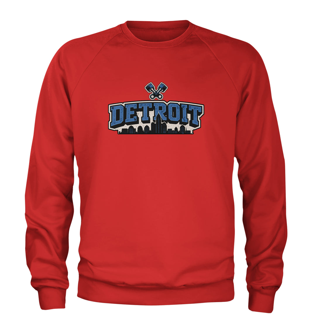 Detroit Motor City Retro Piston Adult Crewneck Sweatshirt Red