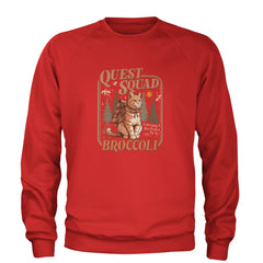 Quest Squad Broccoli Cat Fantasy Reader  Adult Crewneck Sweatshirt Red