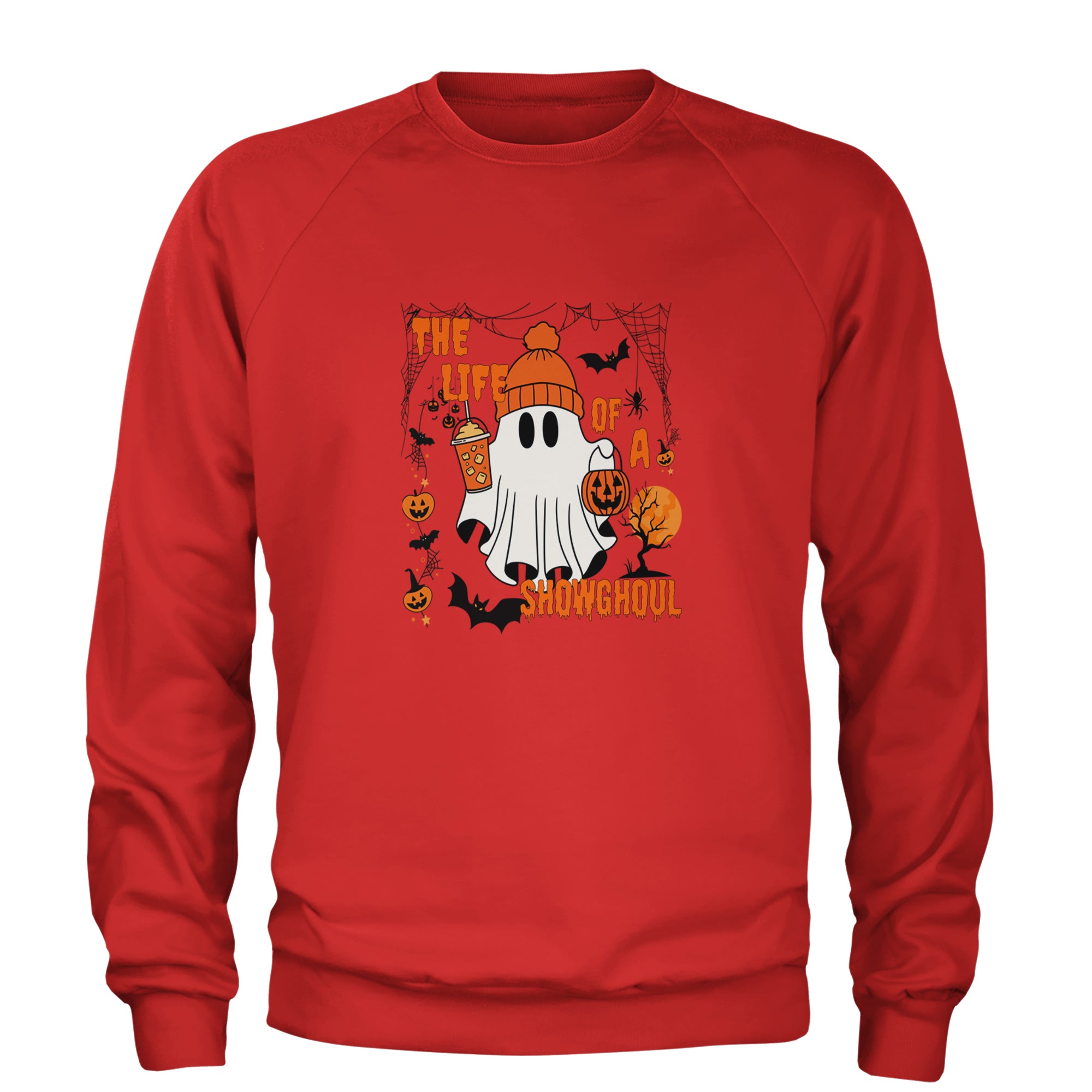 Life of a Showghoul Halloween Showgirl Vibes Adult Crewneck Sweatshirt Red