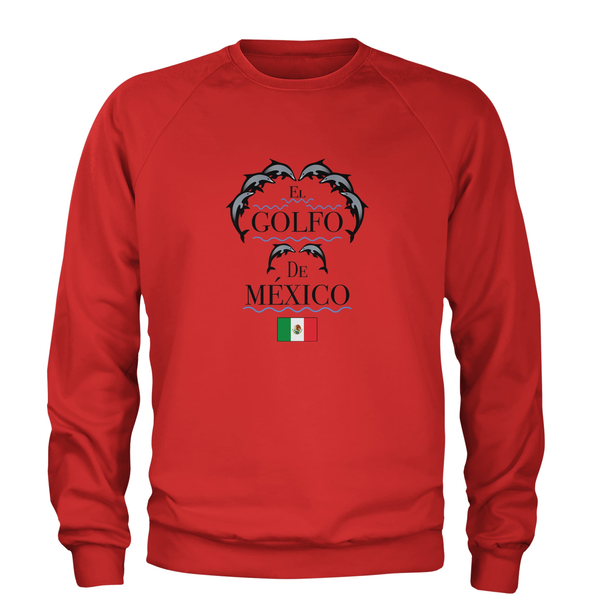 El Golfo De Mexico Dancing Dolphins Adult Crewneck Sweatshirt Red