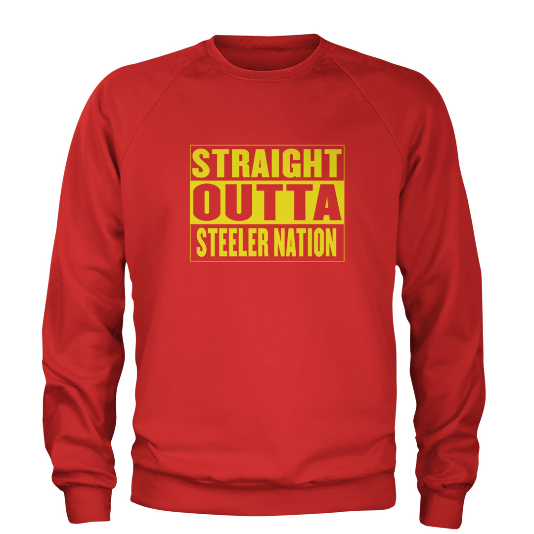 Straight Outta Steeler Nation Football graphic on Unisex Heavyweight Fleece Crewneck Sweatshirt in Red